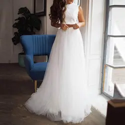 Angel weared vestido de boda 2019 кружевное Тюлевое свадебное платье 2 в 1 с круглым вырезом без рукавов свадебное платье vestido longo casamento