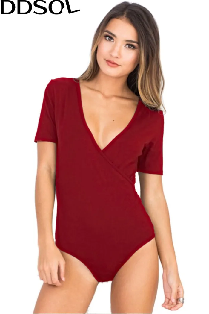 DDSOL Women Bodysuit Romper Sexy Deep V Neck Slim Bodycon Playsuits