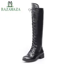 ZALAVOR/размеры 34-43; женские сапоги до колена; обувь из искусственной кожи; Теплая обувь на меху со шнуровкой и плюшевой стелькой; красивые женские зимние сапоги