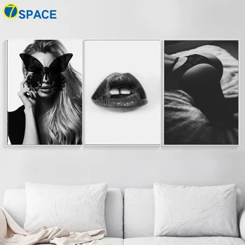 

Sexy Girl Lace Lips Butterfly Wall Art Canvas Painting Nordic Posters And Prints Black White Wall Pictures For Living Room Decor