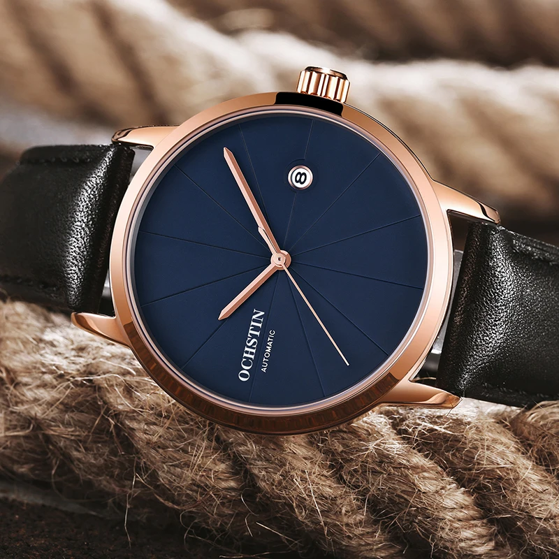 أعلى العلامة التجارية OCHSTIN ساعة رجالية فاخرة أسلوب بسيط التلقائي الميكانيكية ووتش للذكور ساعة التسجيل الصلب جلدية الطلب المعصم الساعات