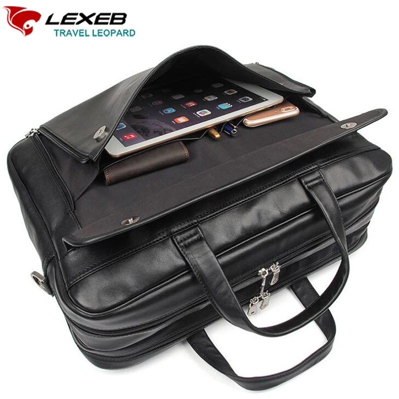 LEXEB Full Grain Men's Leather Briefcase 17" Laptop Bags Large Capacity