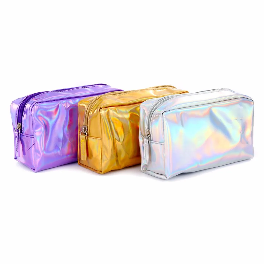 THINKTHENDO Fashion Holographic Pencil Case Cosmetic Makeup Pouch Laser