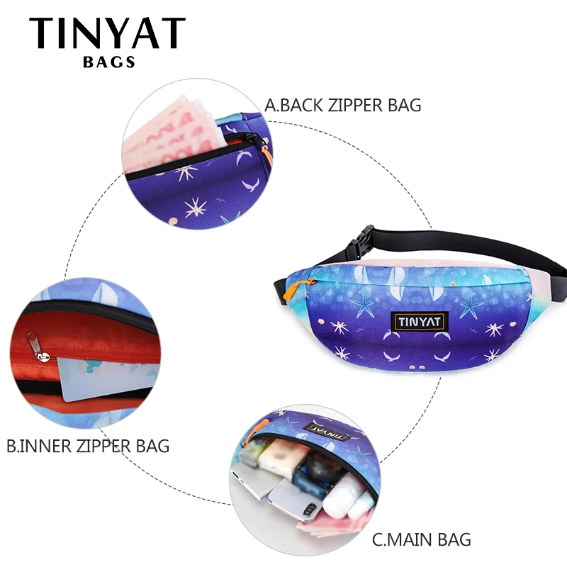 TINYAT المرأة الخصر حزام حقيبة حقيبة الحقيبة للإناث للهاتف المال السفر الساحلية الخصر حزمة عارضة الورك محفظة تربط حول الخصر فتاة فاني حقيبة