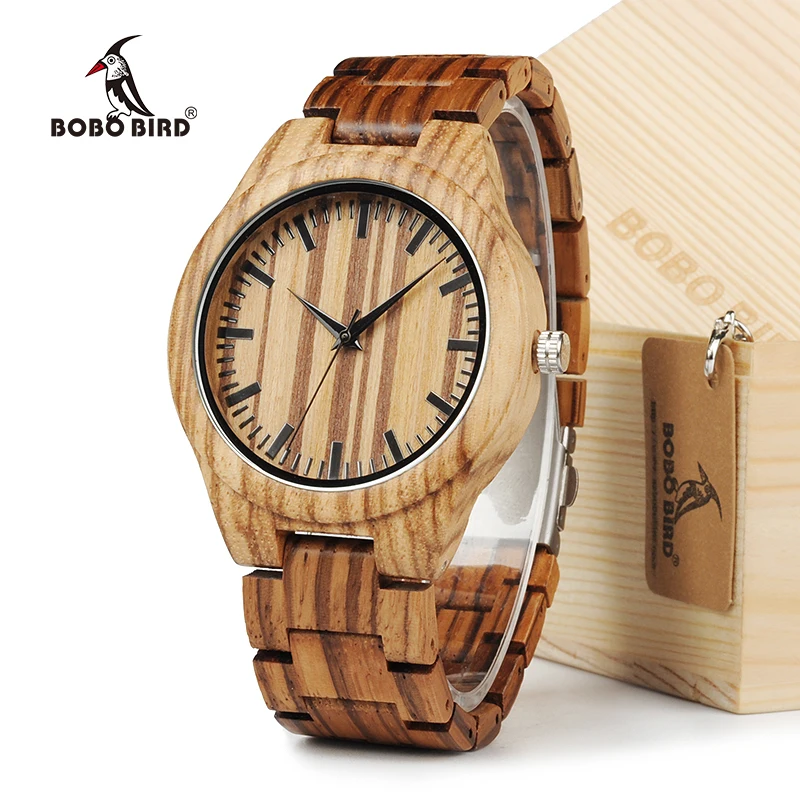 BOBO BIRD All Zebra Wood Men's Quartz Watch Analog Japan Movement 2035 Casual Wooden Band Wood Watches as gifts for Men