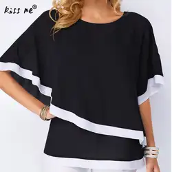 2018 Летняя блузка Для женщин короткий рукав шифоновая рубашка дамы поддельные из двух частей Blusas Femininas Женская одежда свободные плюс
