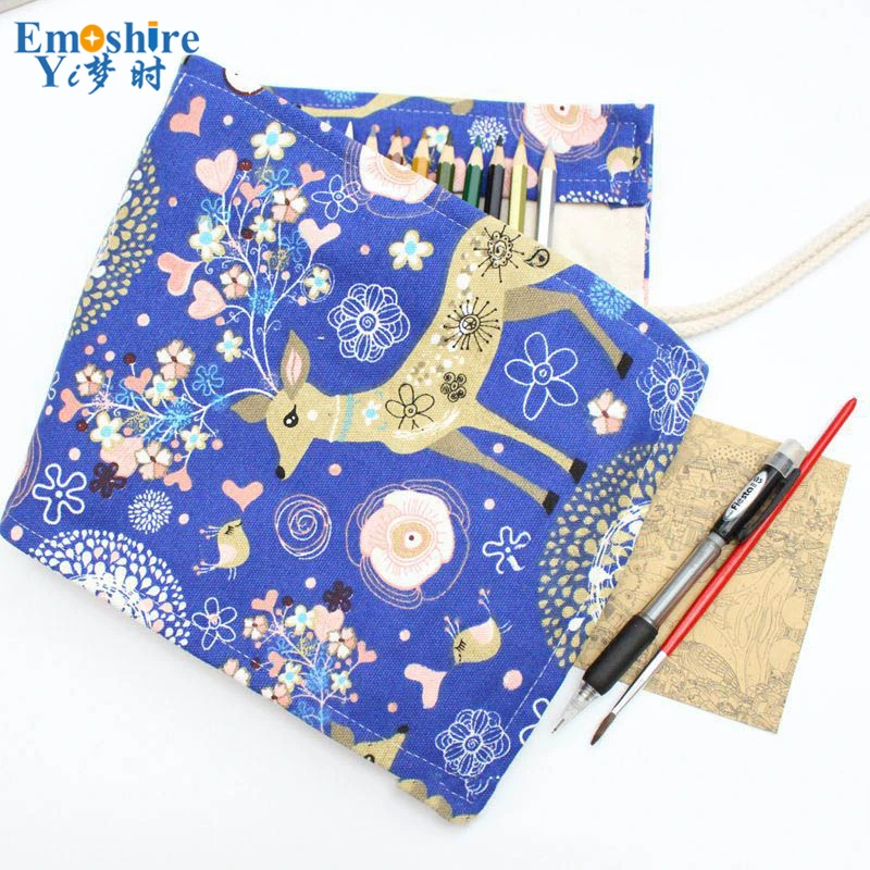 Emoshire Cotton canvas fabric cute little deer male and female large - capacity color lead pencil pencil pencil pencil (10)