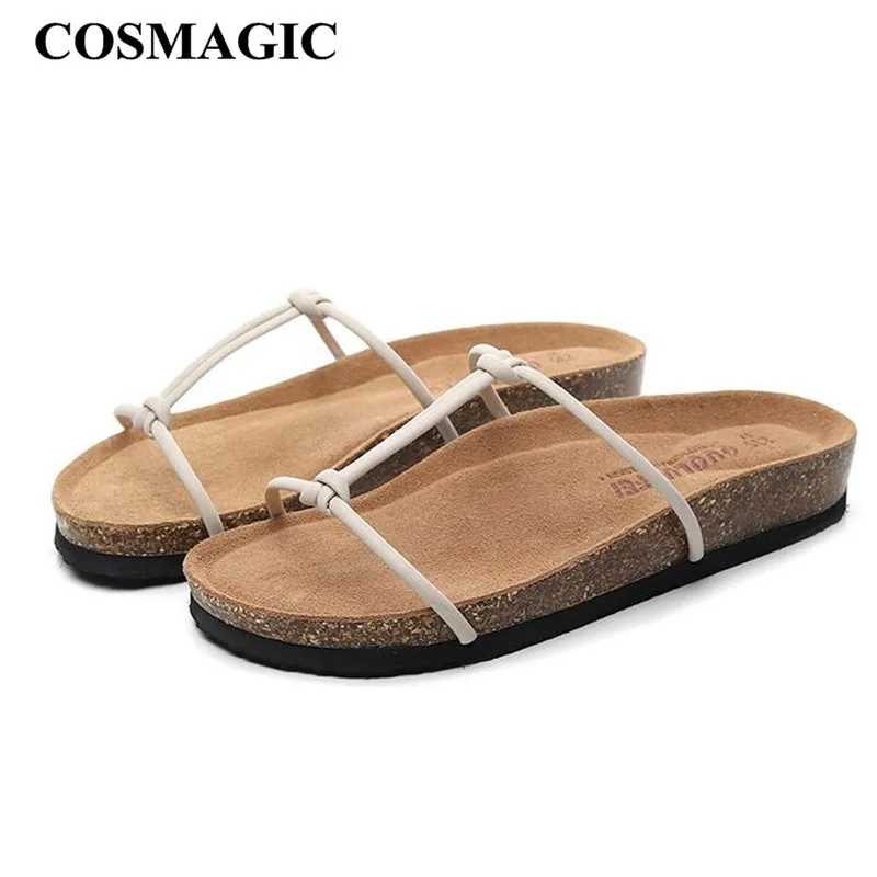 

COSMAGIC 2019 New Summer Beach Cork Slippers Casual Women Narrow band Clogs Slip on Slides Shoe