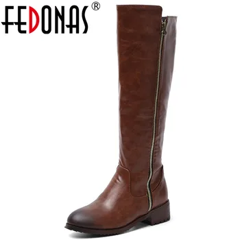 

FEDONAS Classic High Heels Women Knee High Boots Microfiber Leather Long Boots 2020 Winter Warm Riding Boots Basic Shoes Woman