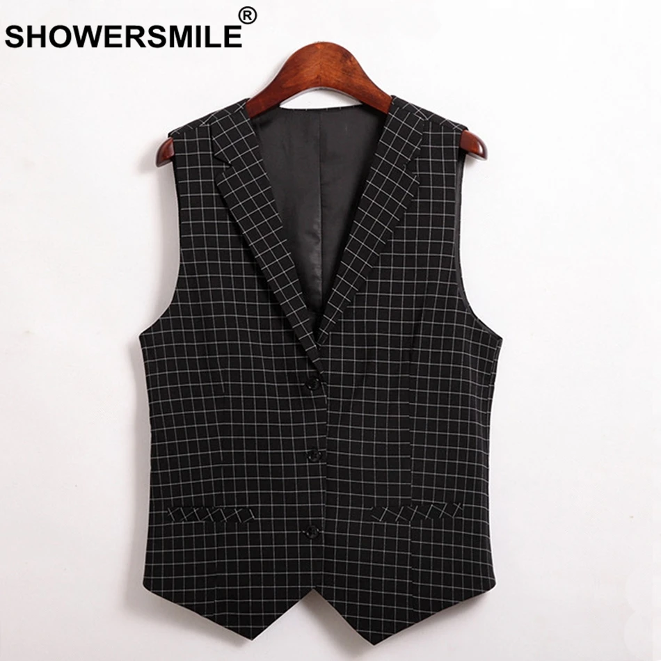 SHOWERSMILE Plaid Waistcoat Women Red Sleeveless Blazer Vest Ladies Checkered Slim Office Lady Female Spring Summer Gilet 3XL