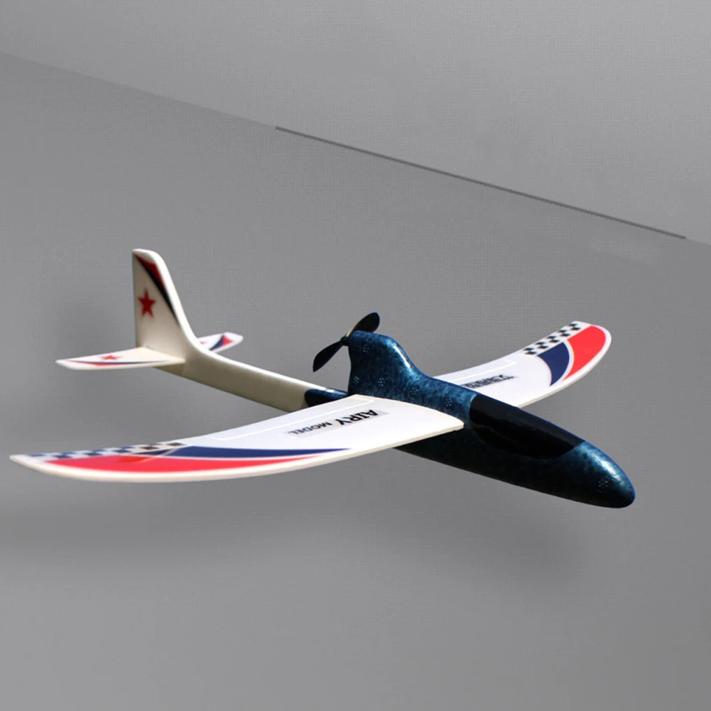 Модель самолета комплект DIY планер игрушка самолеты электрический Rc самолет для детей подарок крыло Летающая Модель Самолеты пена ручной метательный самолет - Цвет: Синий