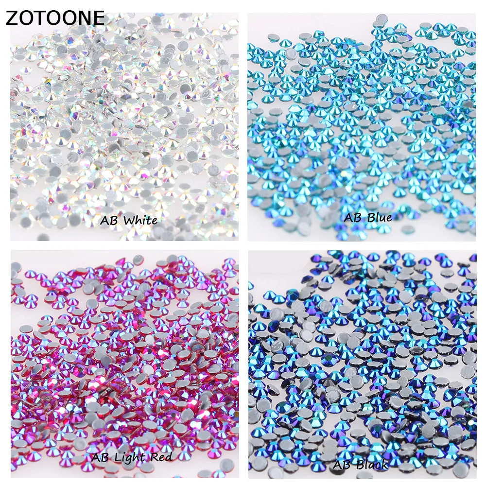 

ZOTOONE 1440pcs SS6 SS8 SS10 SS16 SS20 Glue Strass Hotfix Rhinestones for Clothes AB Glass Crystals for Nails Sew on Garment Bag