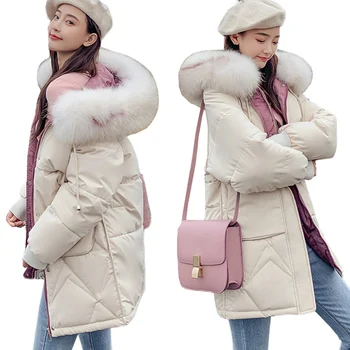 

Women Winter Coats Fur Collar Plus Size Parka Hooded Loose Korean Jacket For Female Down Cotton Winter Parka Basic Jackets AA963