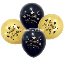 12 шт./лот, черные, золотые шары с днем рождения, с золотым написанием, 12 дюймов, латексный гелиевый баллон, качество для взрослых, день рождения