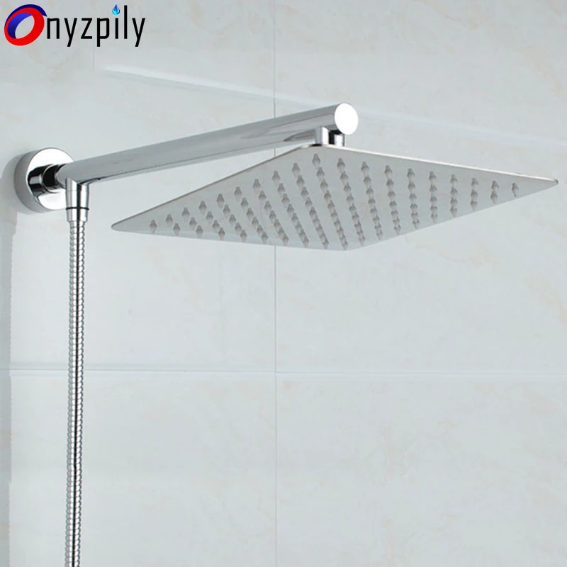 Free-Shipping-Chrome-Wall-Mounted-Ultrathin-Square-8-Shower-Head-Brass-Shower-Arm-150cm-Srainless-Steel