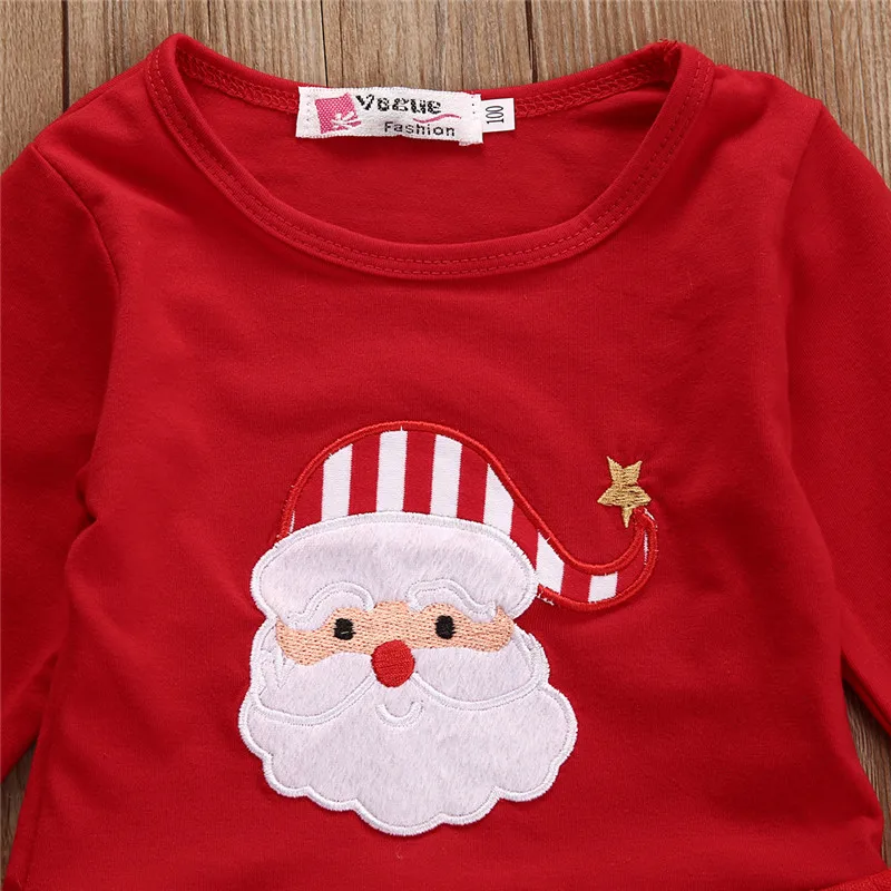 Рождественская Одежда для новорожденных девочек, футболка с Санта Клаусом, топы+ полосатые штаны, леггинсы, комплект одежды, roupa de bebe terno, 6 мес.-24 месяца