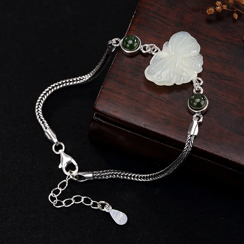 

S925 Sterling Silver Antique Thai silver mosaic butterfly lady high-end Bracelet