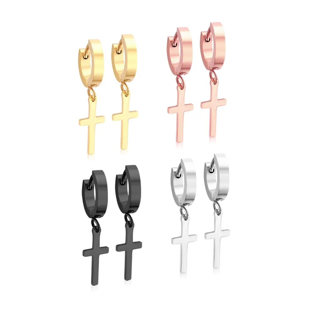 

LUXUKISSKIDS Hot Sale 4Pairs/Lot Stainless Steel Hoop Earrings With Cross Women Fashion Earrings Jewelry Wholesale