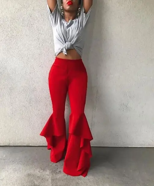 

Easy Chic Vintage Ruffles Trousers Women High Waist Hippie Slim Gypsy Bell Bottom Pants Female Flare Palazzo Fashion Streetwear