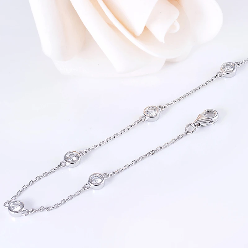 Женский браслет DovEggs из белого золота 14 к 585 пробы 0 5 см 3 мм F Color VVS Moissanite длина 17