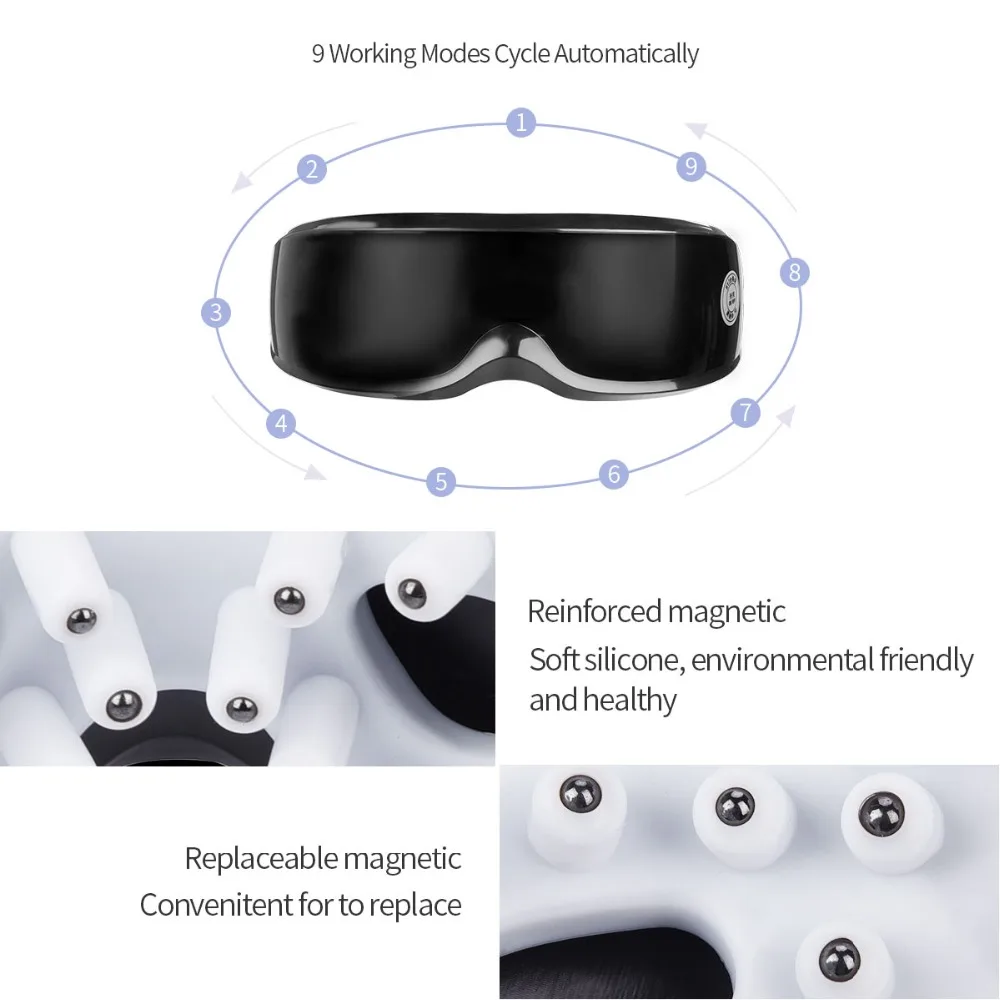 Электрический Вибрационный массажер для глаз, беспроводной массажер для разминания, акупунктурные точки, массажные очки для глаз, Перезаряжаемый USB, облегчение усталости глаз 31
