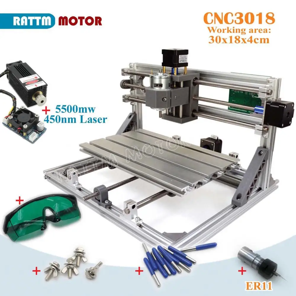 В ЕС! CNC 3018 GRBL управление Diy станок с ЧПУ 30x18x4,5 см, 3 оси Pcb ПВХ фрезерный станок древесины маршрутизатор лазерная гравировка v2.5 - Цвет: 3018-5500mw laser