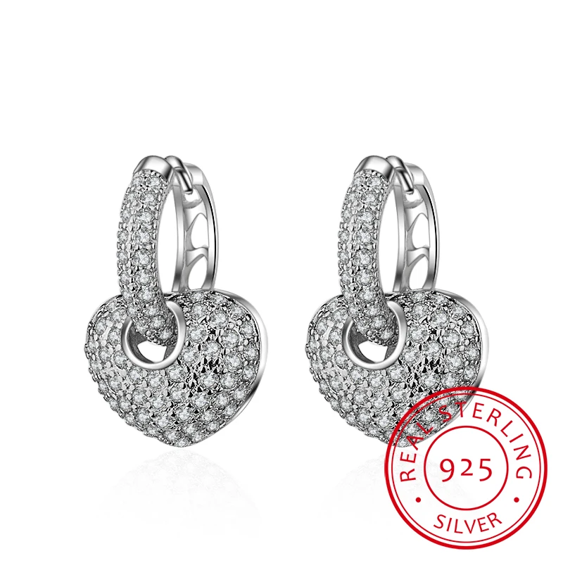 

Delicate Tiny Fine Jewelry 925 Sterling Silver Earring Luxury Full Cz Heart Circle Hoop Mini Small Earring For Girl Women
