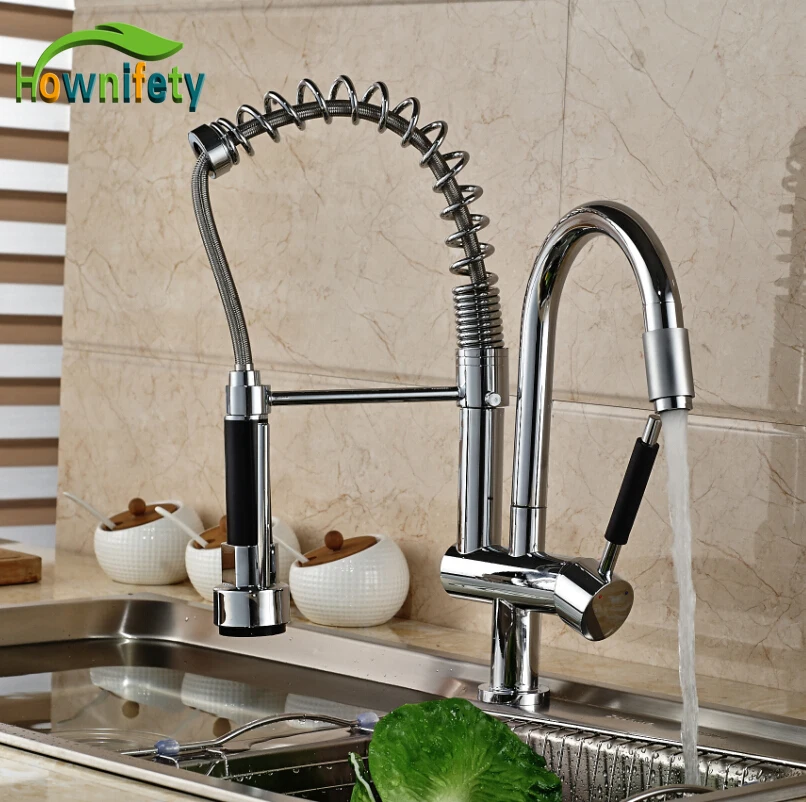 

Chrome Polished Two Spouts Kitchen Sink Faucet Single Handle Deck Mount Mixer Tap
