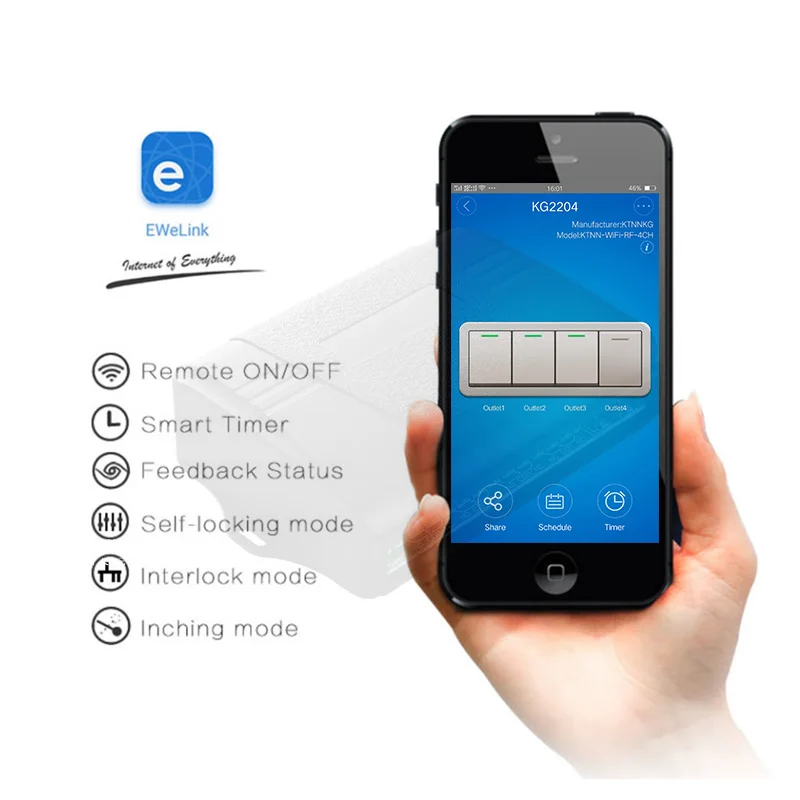 KTNNKG Smart Home 4CH wifi remote control switch universal garage door receiver with Ev1527 433MHz RF remote controls DC 7-36V