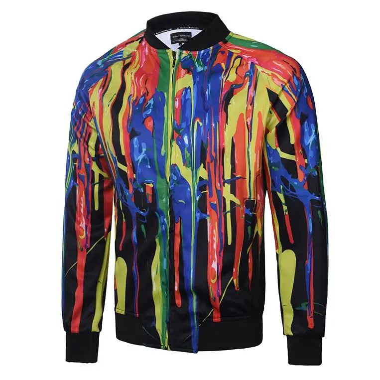 3D Mess splash paint Men zipper jacket This year the trend of new Street fashion Top coat hip