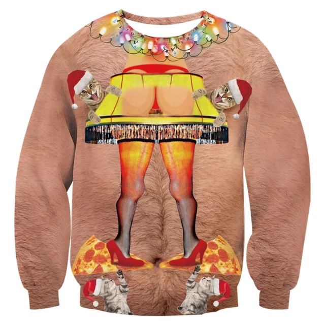 Ugly Christmas Sweater Chest Hair Print Casual Unisex Santa Mens