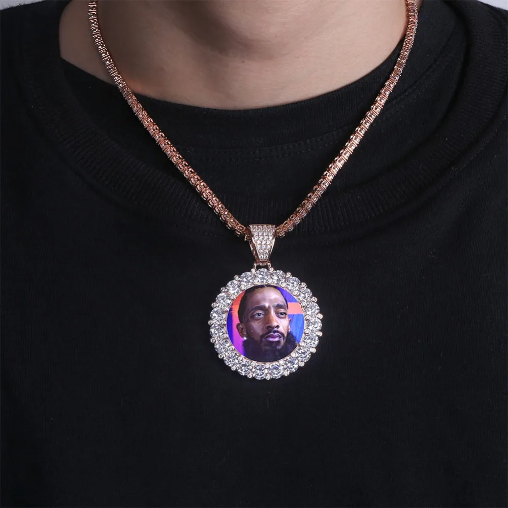Comprar GUCY nueva foto personalizada Roundness sólido colgante de espalda y collar con cadena de tenis zirconia cúbica joyería de Hip hop para hombre