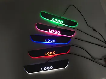 EOsuns LED 移動ドアスカッフポイントで Nerf バー & ランニングボードドア敷居光オーバーレイフラットカバーストリッププジョー 508 2011-14