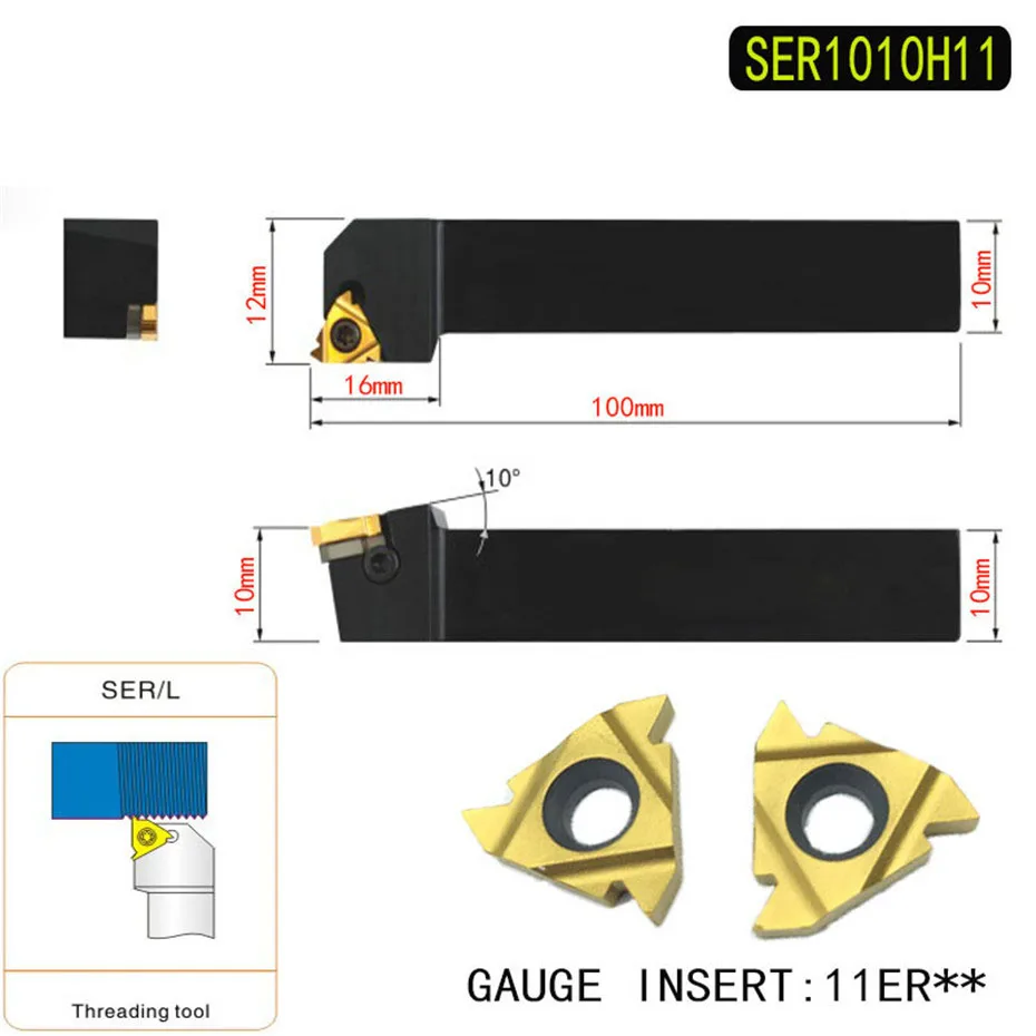 SER1010H11 для наружного Точения резьбонарезной станок токарно-индекс карбидная режущая вставка держатель для 11ER AG60 вставка правая рука