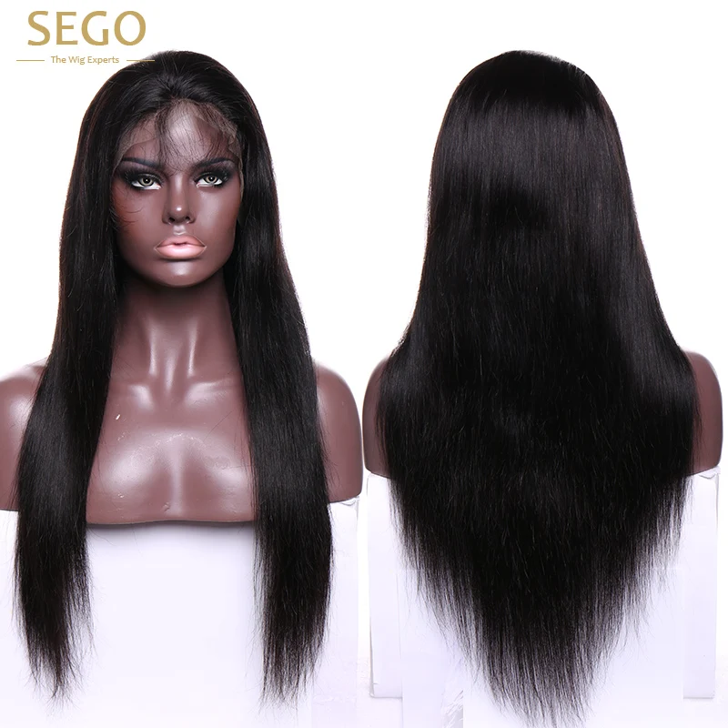 SEGO 360 Lace Frontal Wig Human Hair Straight Peruvian Remy Hair 130% Density Glueless Lace Wigs Pre Plucked with Baby Hair
