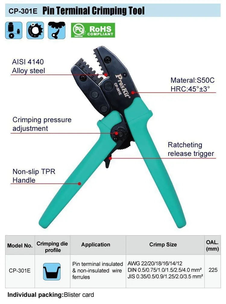 ProsKit CP-301E обжимной инструмент 30% criping энергосберегающий Многофункциональный