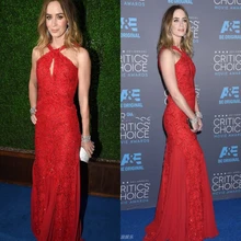 Вечерние платья красное без рукавов ТРАПЕЦИЕВИДНОЕ платье в пол платья знаменитостей 72-я премия Золотой глобус вечернее платье бисерная аппликация