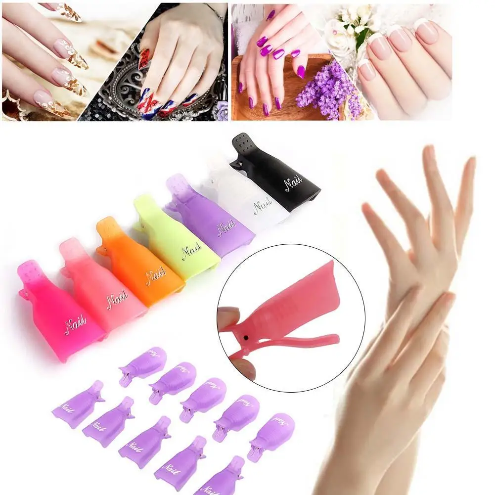 10PC Nail Gel Polish Remover Soak Off Cap Wipe Lint free Clip UV Gel