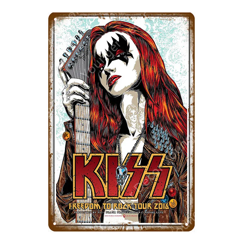 Музыка рок винтажные металлические знаки плакат Kiss Band табличка настенные стикеры украшение дома Классическая Роспись Тарелка бар клуб Декор - Цвет: YD6511F