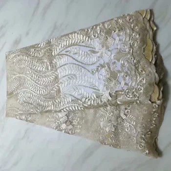 

Gold Color Nigerian Lace Fabric Dubai Embroidered French Tulle Lace Latest African Lace Fabric 2019 With Stones Rhinestones