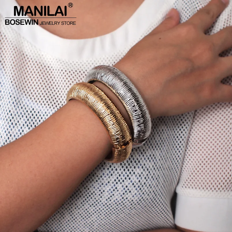 

MANILAI Unique Rough Surface Metal Bangles Bracelets Women Punk Fashion Geometric Statement Cuff Bracelets Female Jewelry