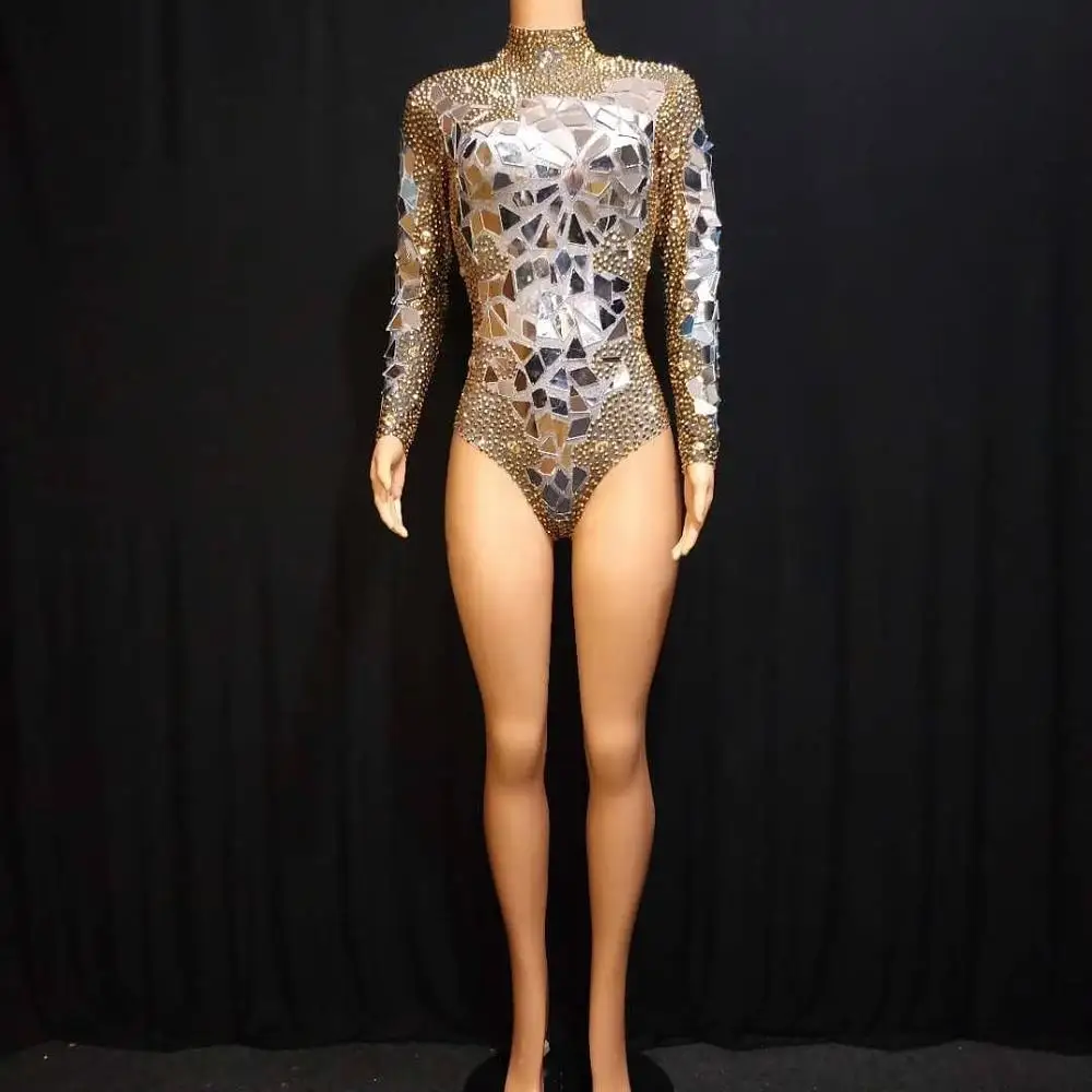 

2019 new style silver gold mirror leotord dance costumes sexy nightclub dress stage performance dance Cosplay costume