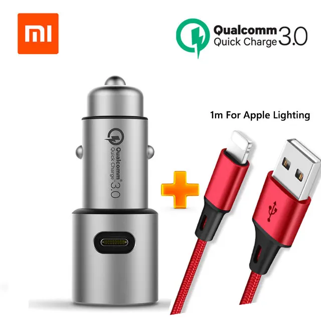 Оригинальное автомобильное зарядное устройство для Xiaomi mi Quick Charge 18W QC 3,0 Dual USB Max 36W 5 V/3A 9V 2A Металл для iPhone samsung huawei OPPO Vivo - Тип штекера: 36W add iphone cable