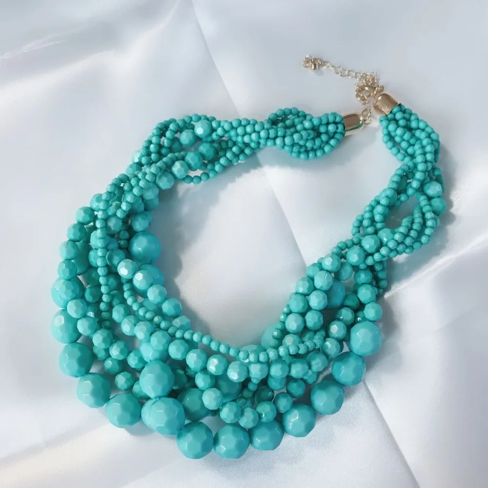 Free Shipping New Fashion Choker Statement Braided Acrylic Beaded Necklace - Image 2