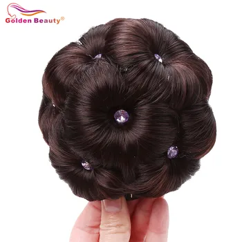 

Women Clip In Hairpiece Extensions Curly Hair Synthetic Chignon Plastic Combs Elastic Bride Bun Hairstyles Updo Golden Beauty