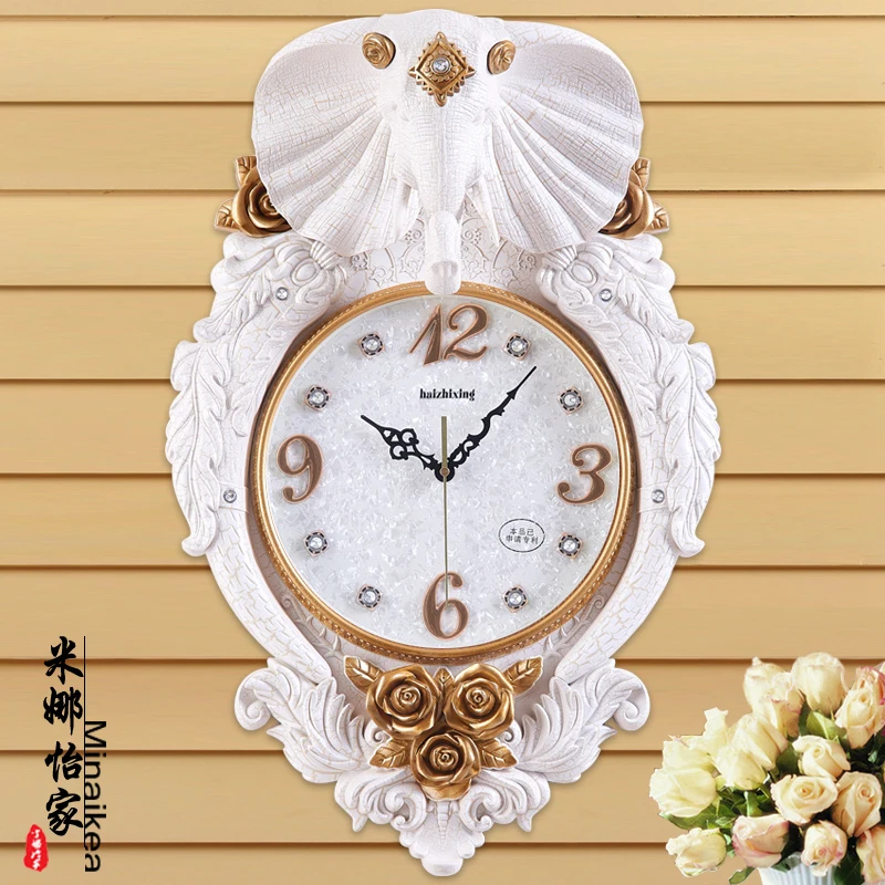 Elephant Wall Clock Retro Mute Quartz Pendulum Clock Garden Wall Clocks D  