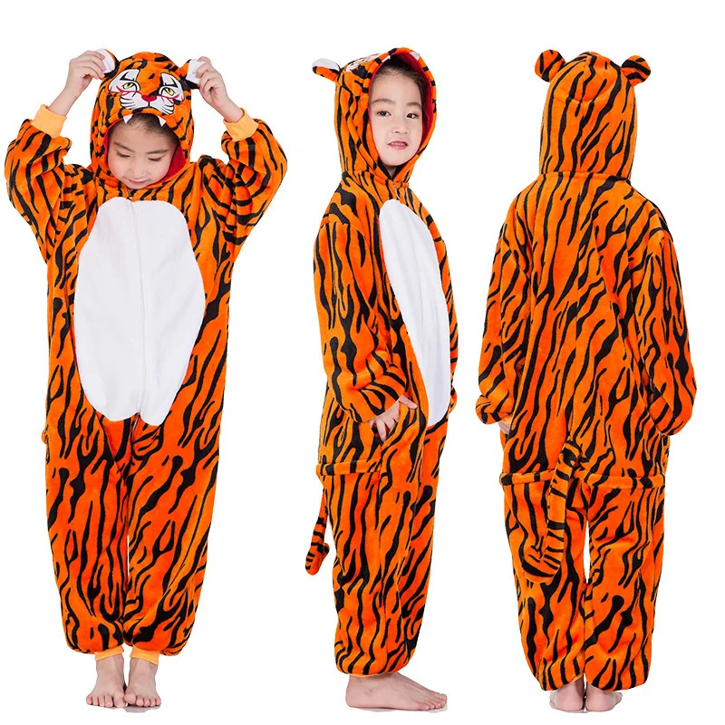 

Whole onepiece animal pajamas for children Cute animal kigurumi fox lion tiger kids onesie Flannel warm kigurumi for teenagers