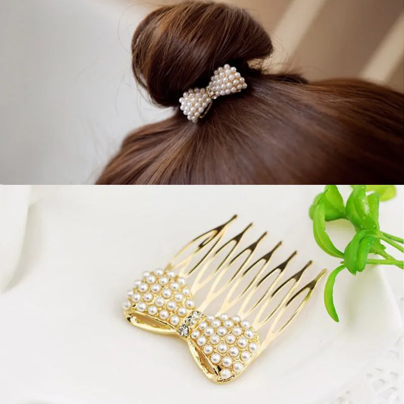 

Hot 1 Pc Women Fashion Lovely Simulation Pearl Bow Hair Combs Hairpin Headwear Accessories Jewelry Gift