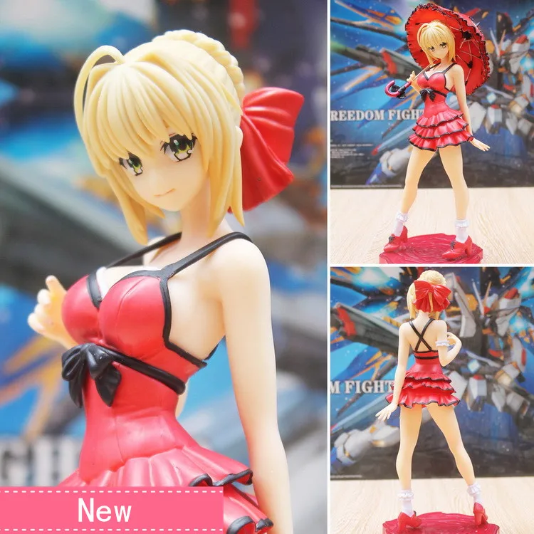 

Anime Fate Stay Night Saber red Umbrella Ver PVC Action Figure Collectible Model doll toy 25cm