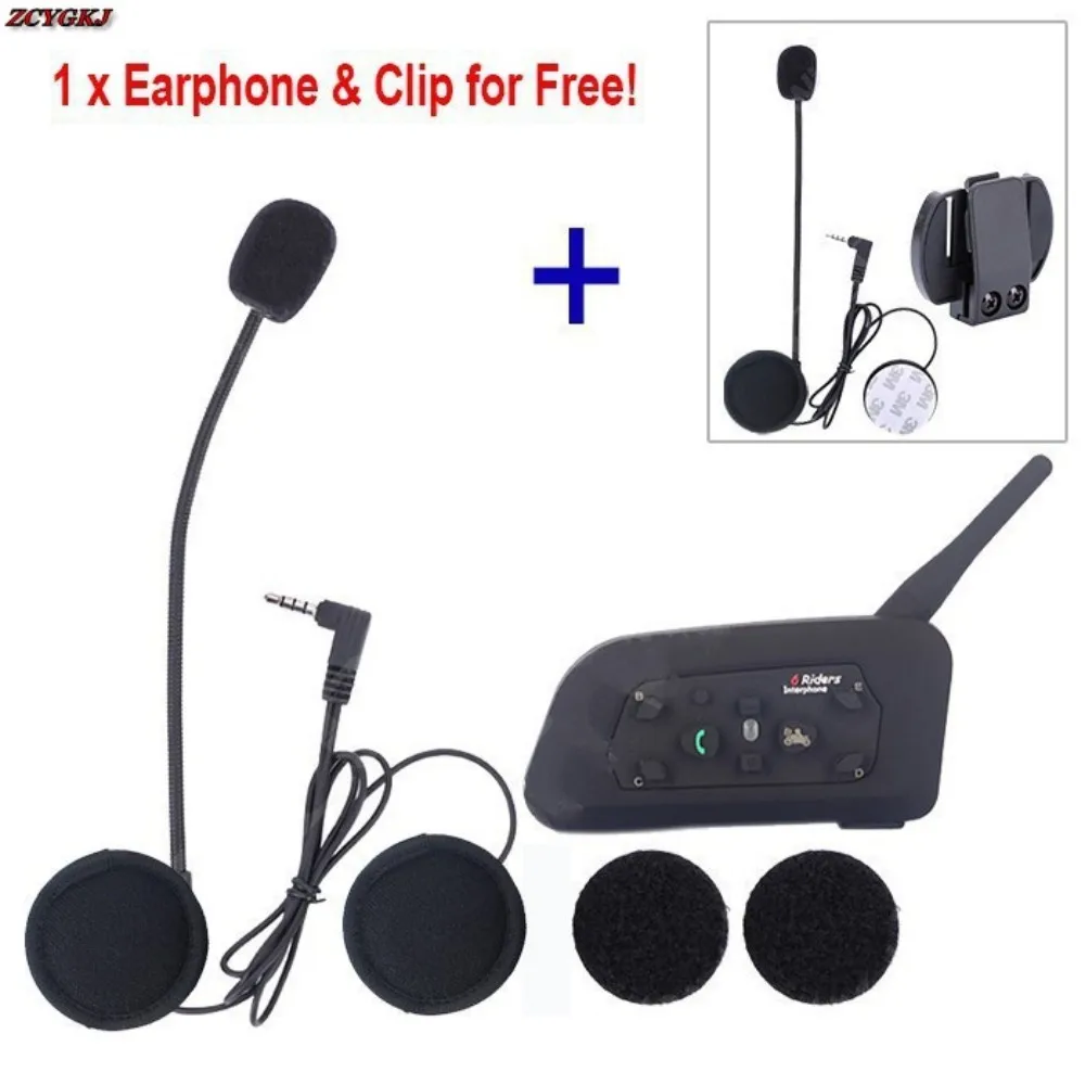 

1 pcs Earphone Clip Free + Bluetooth Comunicador Capacete Intercom V6 Intercomunicador Motorcycle Communication Moto Ski Helmet